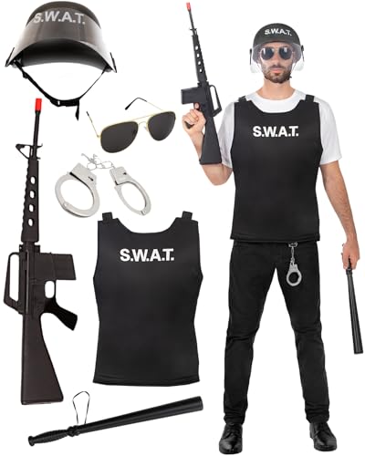Funidelia Disfraz de SWAT con accesorios para hombre, Guardia, Agente - Traje para adultos para fiestas, Carnaval y Halloween