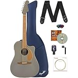Fender Redondo Player Acoustic Electric Guitar Bundle with Midnight Blue Gig Bag, Strap, Clip-on Tuner, Strings, String Winder, Picks, and Austin Bazaar Instructional DVD - Slate Satin