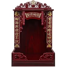 Abaodam Wooden Buddha Display Cabinet Shelf for Home Feng Shui Decor, Tabletop or Wall Leaning Statue Holder with Pull-Out Tray, Chinese Style
