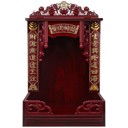 Abaodam Wooden Buddha Display Cabinet Shelf for Home Feng Shui Decor, Tabletop or Wall Leaning Statue Holder with Pull-Out Tray, Chinese Style