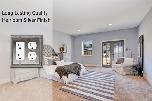 Image of Henne Bery Sunken Pearls Heavy Duty Decorative Wall Plate Switch Plate Outlet Cover (Decorator /Duplex, Heirloom Silver)