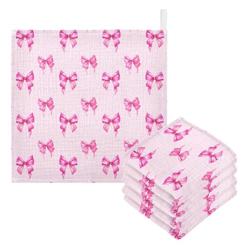 Kigai Cute Pink Bows Baby Washcloths,3pcs Ultra Soft Absorbent Towel,Newborn Bath Face Towel, Natural Reusable Baby Wipes for Sensitive Skin, Baby Registry as Shower
