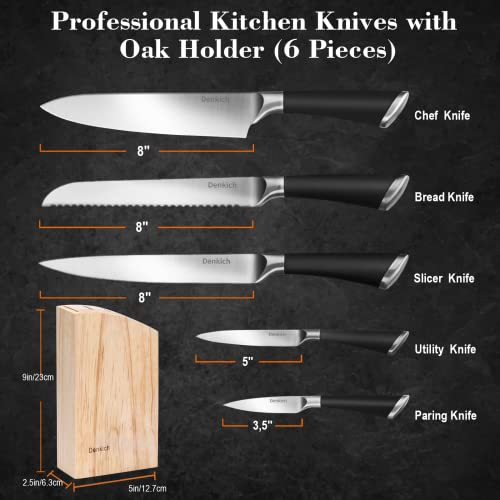 Foto von Denkich Messerblock, 6-TLG Küchenmesser Set Scharf, 5 Verschiedene Messerset mit Block, Deutscher Präzisionsklingen aus Rostfreiem Edelstahl, Profi Küchenmesserset für den Heimgebrauch
