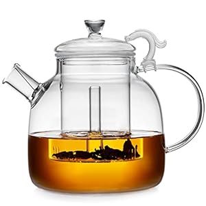 Glass Tea Pot, 1850ml/ 62oz Glass Teapot with Removable Infuser, Borosilicate Glass Tea Kttle Stovetop, Loose Leaf and Blooming Tea Maker