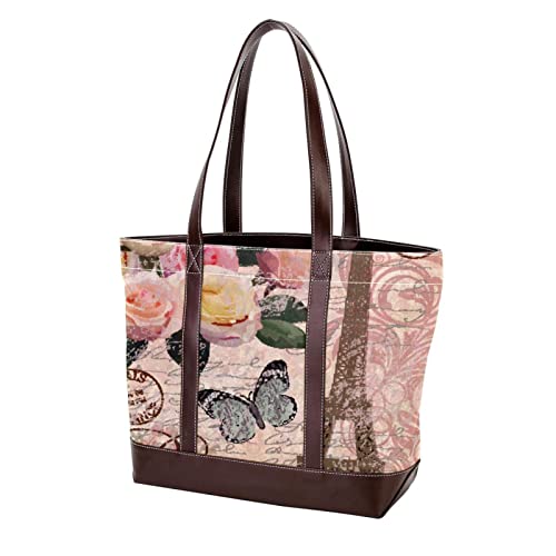 Sac main Tour Eiffel Fleurs Rétro grand cabas chic pour femme