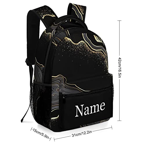 Custom Golden Black Marble Backpack for Kids Boys Girls, Children Personalized Backpack with Name Text Customized Daypack Schoolbag for Student Bookbag2