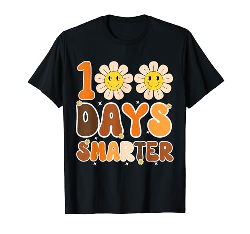 100 DÍAS INTELIGENTES RETRO GROOVY FLORES NIÑOS Y MAESTROS Camiseta