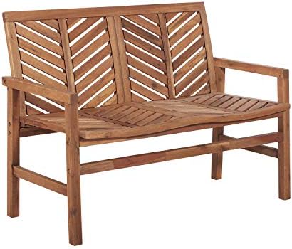 Walker Edison Outdoor Patio Wood Chevron Loveseat Chair All Weather Backyard Conversation Garden Poolside Balcony Couch, 48 Inch, Brown