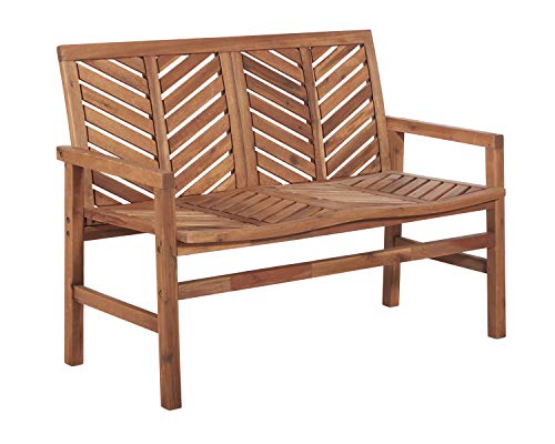 Walker Edison Outdoor Patio Wood Chevron Loveseat Chair All Weather Backyard Conversation Garden Poolside Balcony Couch, 48 Inch, Brown #TOP7