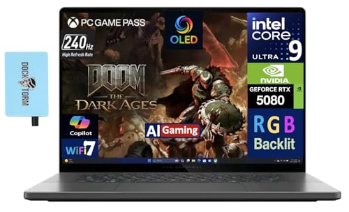 ASUS ROG Zephyrus G16 AI Gaming Laptop 16.0" ROG Nebula OLED FHD+ Display (Intel Ultra 9-285H, GeForce RTX 5080 16GB, 32GB LPDDR5X, 2TB SSD, RGB KB, Wi-Fi 7, BT 5.4, Win11Pro) w/DKZ USB Port Expander