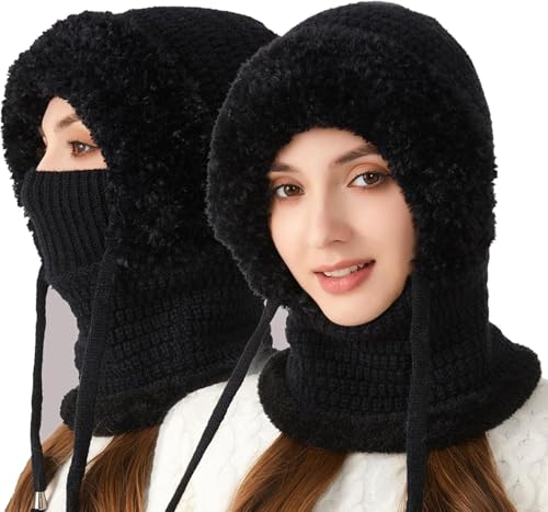 Bonnet 3 en 1 pour femme écharpe masque casquette capuche coupe-vent chaud