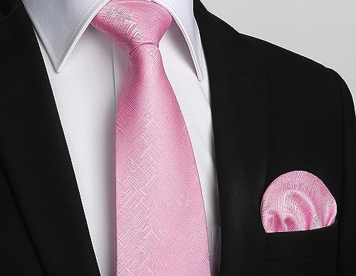 Image of HISDERN Ties for Men Solid Houndstooth Neckties Handkerchief Formal Business Tie & Pocket Square Set Wedding Party