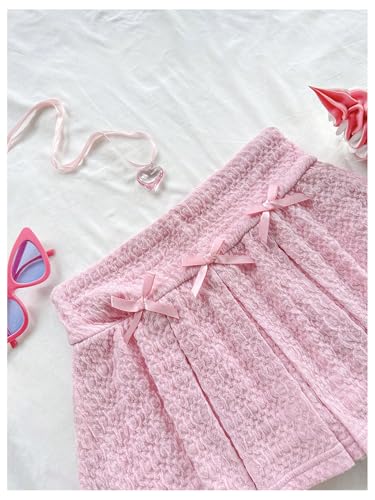 Women's Bow Front Pleated A Line Skirt Summer Cute Mini Skirts4