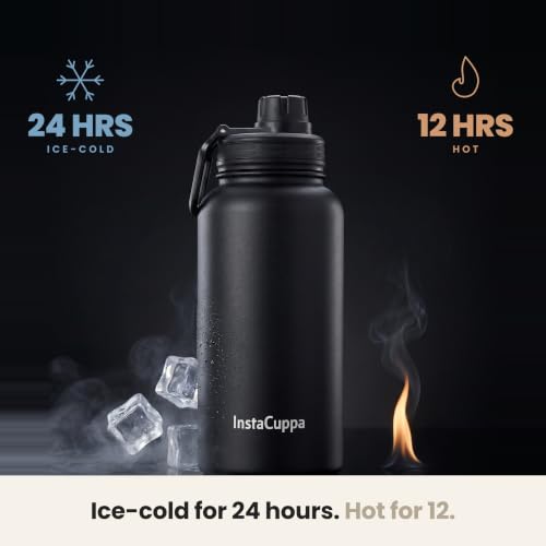 Image of InstaCuppa Thermos Bottle 1000 mL, Double-Wall Thermos Flask, Vacuum Insulated Stainless Steel | Retains Hot and Cold Temperatures, Black