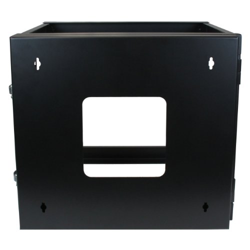 Image of StarTech 8U 4-Post Hinged Wall Mount Open Rack, 19in, 139lb (RK819WALLOH) | Swing-out hinged frame, SPCC cold-rolled steel, Ships fully assembled, Cage nuts, 19.8in /50.2cm depth