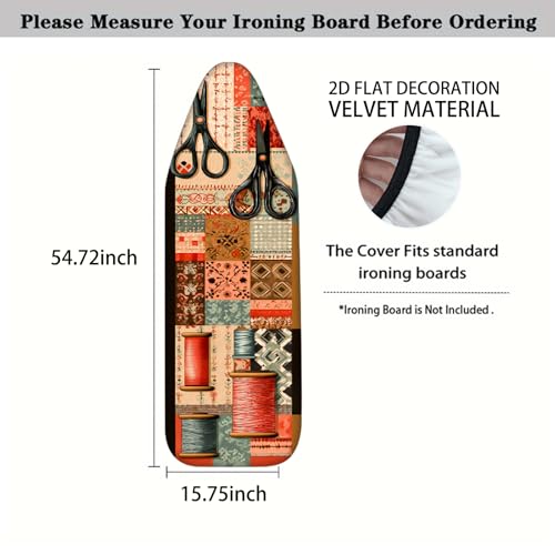 Image of Nuxovilar Patchwork Scissors Ironing Board Cover 15x54 Polyester | Iron Pad Scorch Guard laundry helper protective board shield home laundry room craft studio (Patchwork)