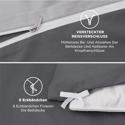 BEDSURE Bettwäsche 135x200 Baumwolle 4tlg. - Dunkelgrau/Grau 80x80 2 Kissen – Ansicht 6