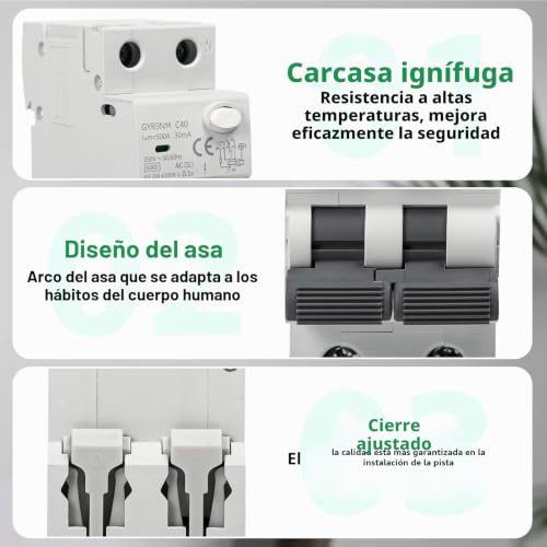 Miniatura 5 de Magnetotermico 40a 30ma 1p N Interruptor Diferencial Rcbo 6ka Mcb Diferencial De Corriente Alterna 220v Con Protección Contra Corriente De Fuga, Sobrecarga Y Cortocircuitos.