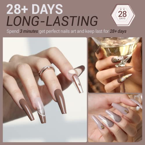 Image of modelones Gel Nail Polish Set- 6 Colors Chocolate Brown Coffee Gel Polish Kit Brown Nude Glitter Nail Kit Soak Off Popular Nail Art Gifts for Women DIY Manicure Home