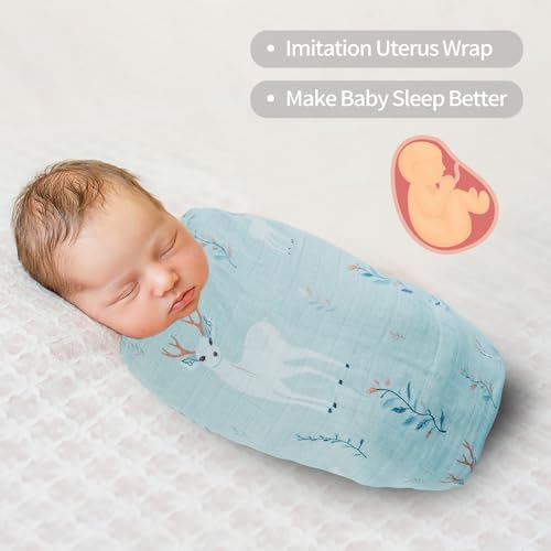 Image of Viviland Muslin Swaddle Blankets, Breathable and Skin-Friendly Baby Receiving Blankets, 2-Pack Deer, 47 x 47 inches