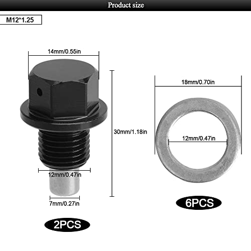 2Pcs M12 X1.25 Magnetic Oil Drain Plug Stainless Steel With 6 Copper Washer Gaskets Replacement For Toyota, Lexus, Nissan, Infiniti(Black) #TOP1