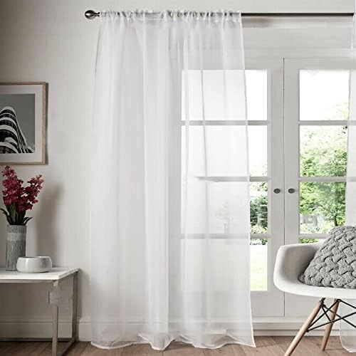Roseley Slot Top Voile Curtain 1 Panel Mesh See Through Living Room Patio Door Drape Nursery Sheer Organza Net Curtain (White, W:58 x D:48 inch)