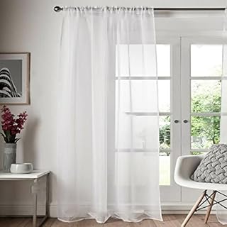 Roseley Slot Top Voile Curtain 1 Panel Mesh See Through Living Room Patio Door Drape Nursery Sheer Organza Net Curtain (White, W:58 x D:48 inch)