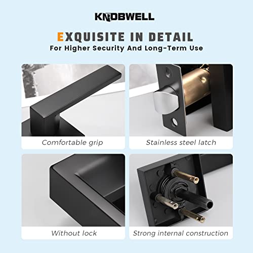 KNOBWELL 6 Pack Black Interior Door Handles for Left or Right Handing Passage Function Heavy Duty Matte Black Closet Door Handle Set, 2.07 lb One Lever by KNOBWELL - Image 4