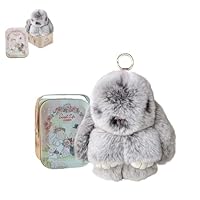 BOVVSKY Bunnylulu Keychain with Box, Bunnylulu Keychain with Tin, Bunny Cute Plush Key chain (Frost Grey)