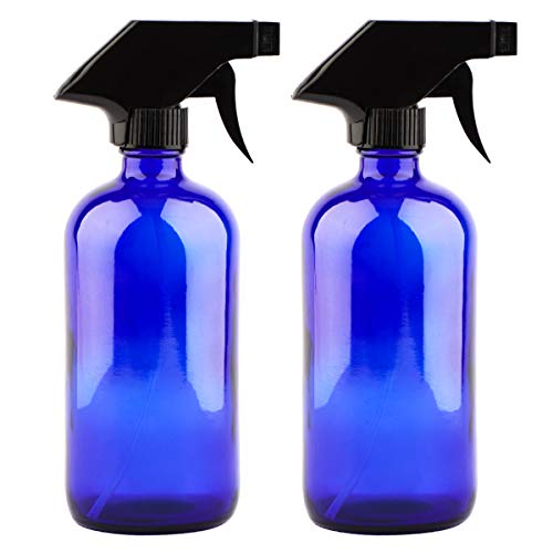 Uceoo 2 Pack Blue Glass Spray Bottle, 17.5oz Empty Glass Spray Bottles for Cleaning Solutions Reusable Refillable Container with Trigger Sprayers