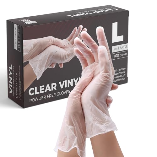 eatasty Vinyl Multi-Purpose Clear Gloves, Powder Free, Disposable, 100 Pack