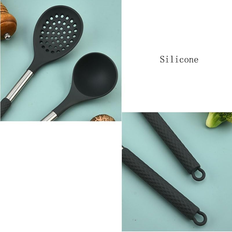 10 Piece Set of Stainless Steel Handle Silicone Kitchenware for Home Kitchen Non Stick Pan Cooking Spatula Spoons