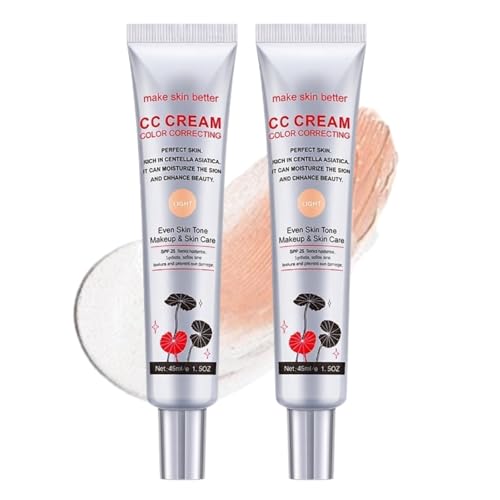 Image of 2PCS CC Cream Tinted Moisturiser - Colour Correcting Foundation with Centella Asiatica, Colour Changing Skin Tint, Pore Blurring Concealer Base, Long Lasting Makeup 45ml, Light