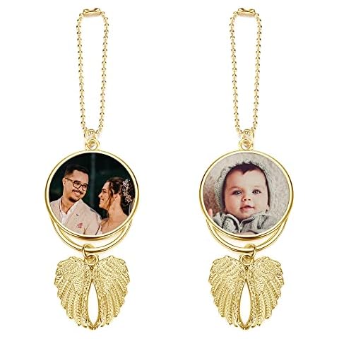 ZUYUSO Custom Photo Car Hanging Ornament Personalized Full Color Picture Car View Mirror Hanging Accessories Car Angel Wings Ornament Charm for Men Women, Rose Gold Cover