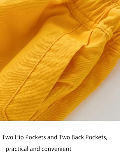 Boys' Solid Color Drawstring Elastic Waist Chino Pants (US, Numeric, 6, Regular, Yellow)4