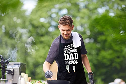 Apasin: Best Flippin' Dad Ever Apron - Funny Apron For Men With Pockets - Gift For Your Dad, Your Father, Your Grandpa, Your Grandfather On Father's Day, Birthday, Christmas Day Or Any Occasions #TOP2