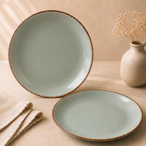 Image of The Earth Store Glossy Mint Marble 10 Inch Ceramic Plates Set of 2 Microwave & Dishwasher Safe Dinner Plates | Full Plates for Daily Use, Gifting