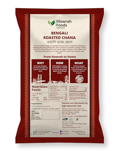 Image of HOWRAH FOODS Bengali Plain Roasted Chana 1 Kg | Bhuna Desi Chickpeas Whole with Skin Kolkata Style | High Protein Fiber Vegan Gluten Free Snack | Authentic Taste of Bengal