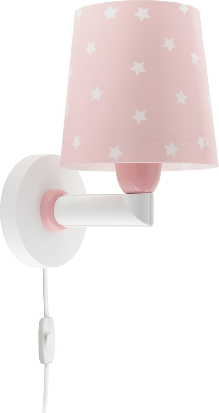 Dalber Lámpara Aplique Pared Infantil Estrellas Rosa 82219S E27 | Lámpara aplique de pared con instalación directa a la corriente o mediante cable con interruptor incluido. Star Light
