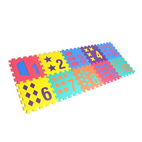 Numbers And Shapes Rubber Eva Foam Puzzle Play Mat Floor. 10 Interlocking Playmat Tiles (Tile:12X12 Inch/9 Sq.feet Coverage). Ideal For Crawling Baby, Infant, Classroom, Toddlers, Kids, Gym Workout #TOP1