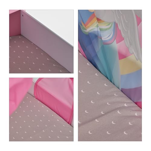 Relaxdays Bettzelt Kinder, BxT: 220x79 cm, Einhorn-Design, Betttunnel für Kinderbett, Pop-up-Funktion, Betthöhle, bunt