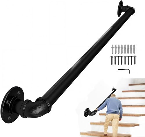 Lechansen Handlauf Treppe 100cm Schwarz MattMatt Treppenhandläufe zur Wandmontage aus Metall, rutschfest & stabil Für Innen & Außen, Senioren & Flur geeignet