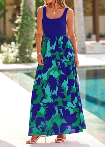 Image of KIRUNDO Women Summer Sleeveless Boho Floral Maxi Dress 2026 Scoop Neck Tank A Line Flowy Beach Vacation Resort Wear Sundress