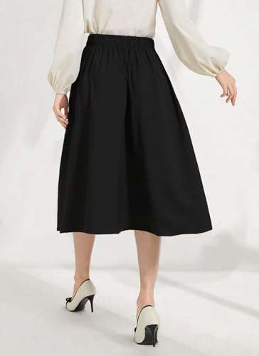 VOBCTY Women Casual Midi Skirt with Pockets Elegant A-Line Pleated High Waist Flowy Versatile Summer Skirt2