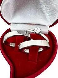 Alianças Prata Italianas Par Retas Quadradas 4mm Aço Inox Namoro Compromisso Noivado com Anel Solitario