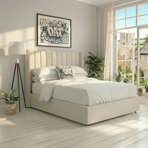 Image of OAT Home Daresbury Ottoman Storage Upholstered Bed Frame Winged Headboard Natural - Double/King Size (Double)