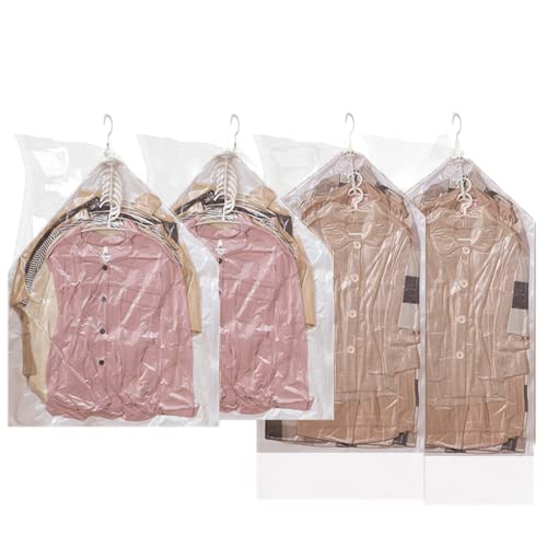 Hanging Vacuum Storage Bags - 4 Pack Vacuum Bag for Clothes, Space Saving Vacuum Storage Bags for Suits, Coats, Jackets or Dresses, Clear & Reusable Closet Organizer(2 Long 135x70cm & 2 Short 90x70cm)