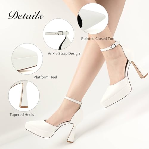JENN ARDOR Women’s Chunky Platform High Block Heels Pointed Closed Toe Ankle Strap Comfortable Sexy Party Dress Wedding Pumps Shoes3