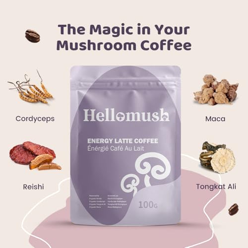 Hellomush Energy Latte with Maca, Cordyceps, Reishi, and Tongkat Ali - Maca Instant Coffee for Men 100g - Image 3