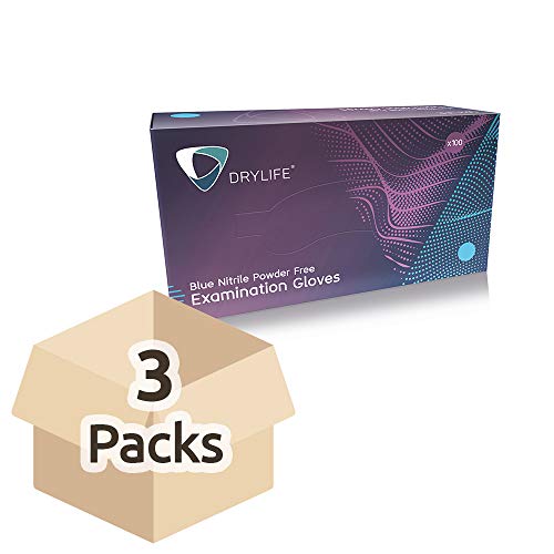 Drylife Blue Nitrile Powder Free Examination Gloves - Medium (3 Boxes of 100)